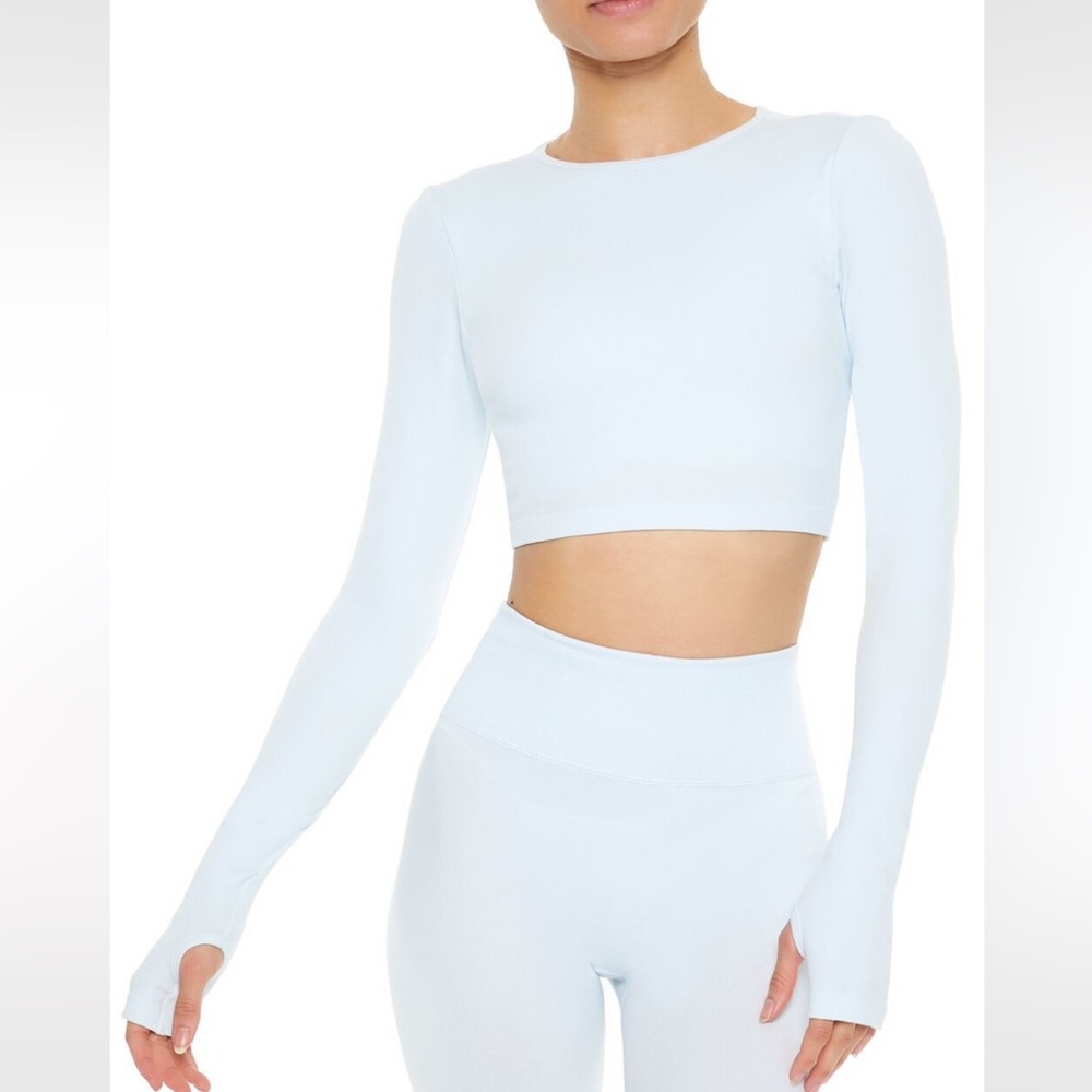 Light Blue Long Sleeve Active Crop Top